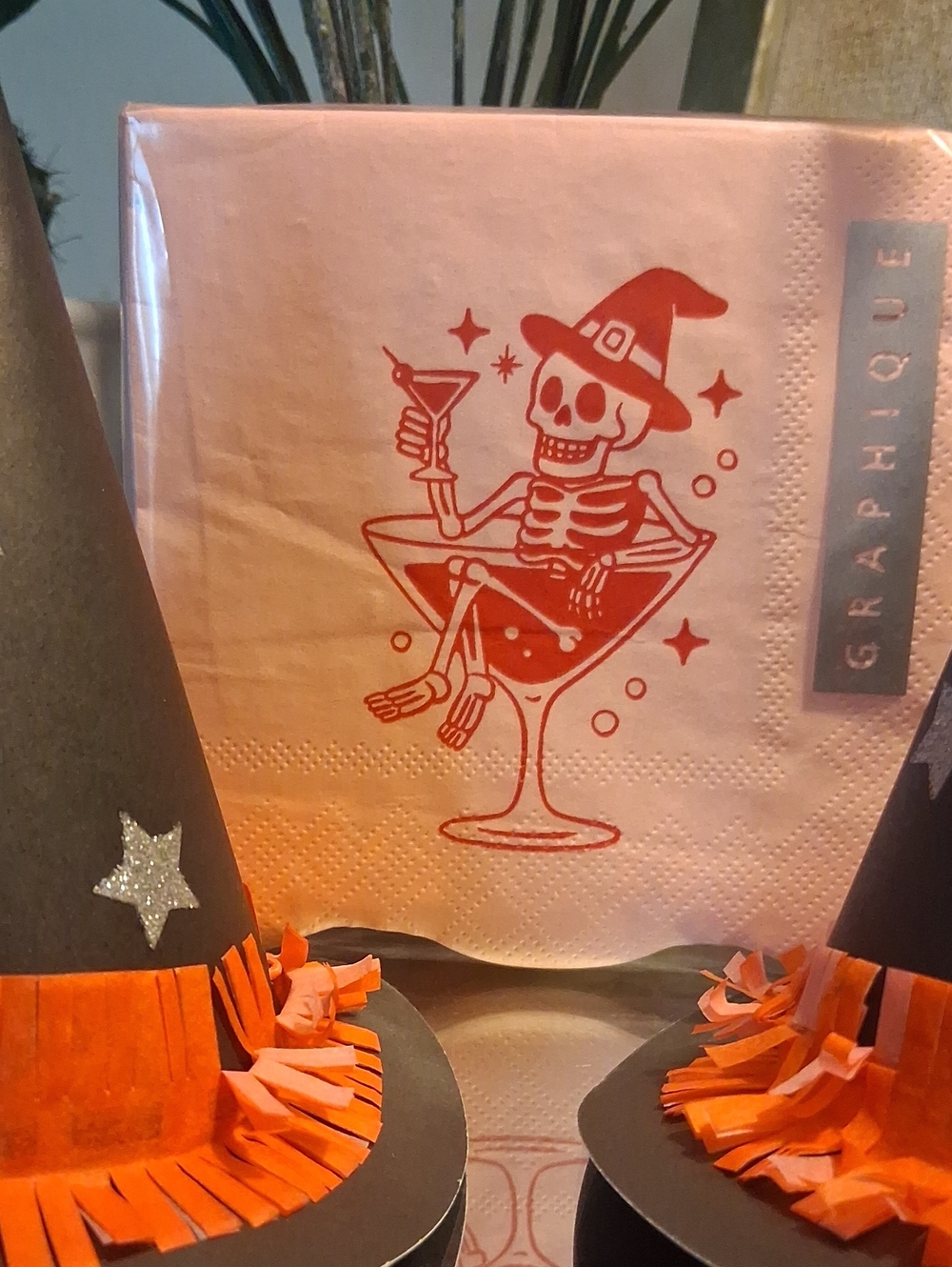 Graphique De France Pink and Orange Halloween Skeleton Cocktail Napkins